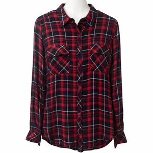 Guess Los Angeles Women’s Plaid Button-Up Shirt Red Navy lightweight Size S